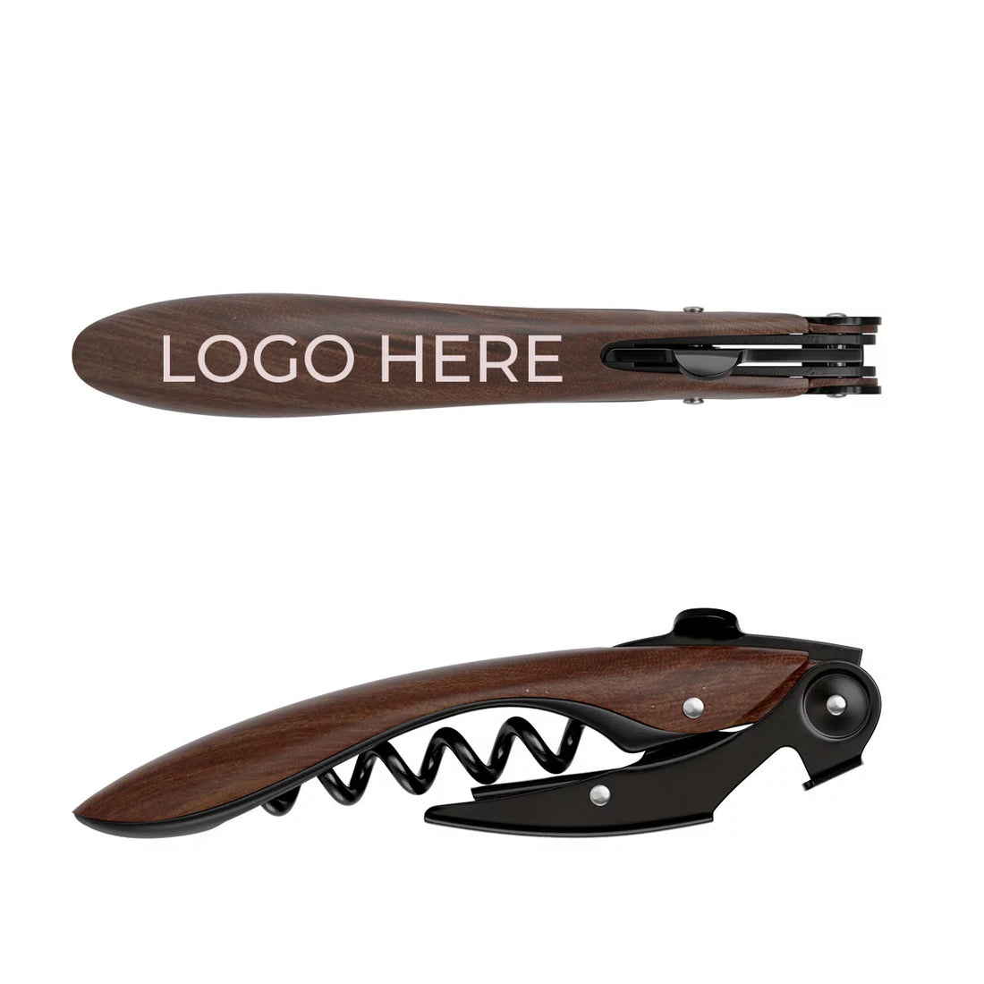 Cavatappi High Tech Deluxe a doppia leva personalizzato, variante noce