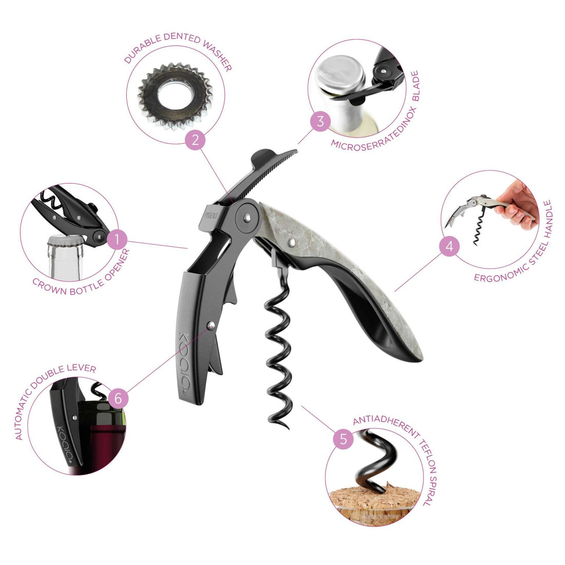 Cavatappi High Tech Deluxe a doppia leva personalizzato, variante noce