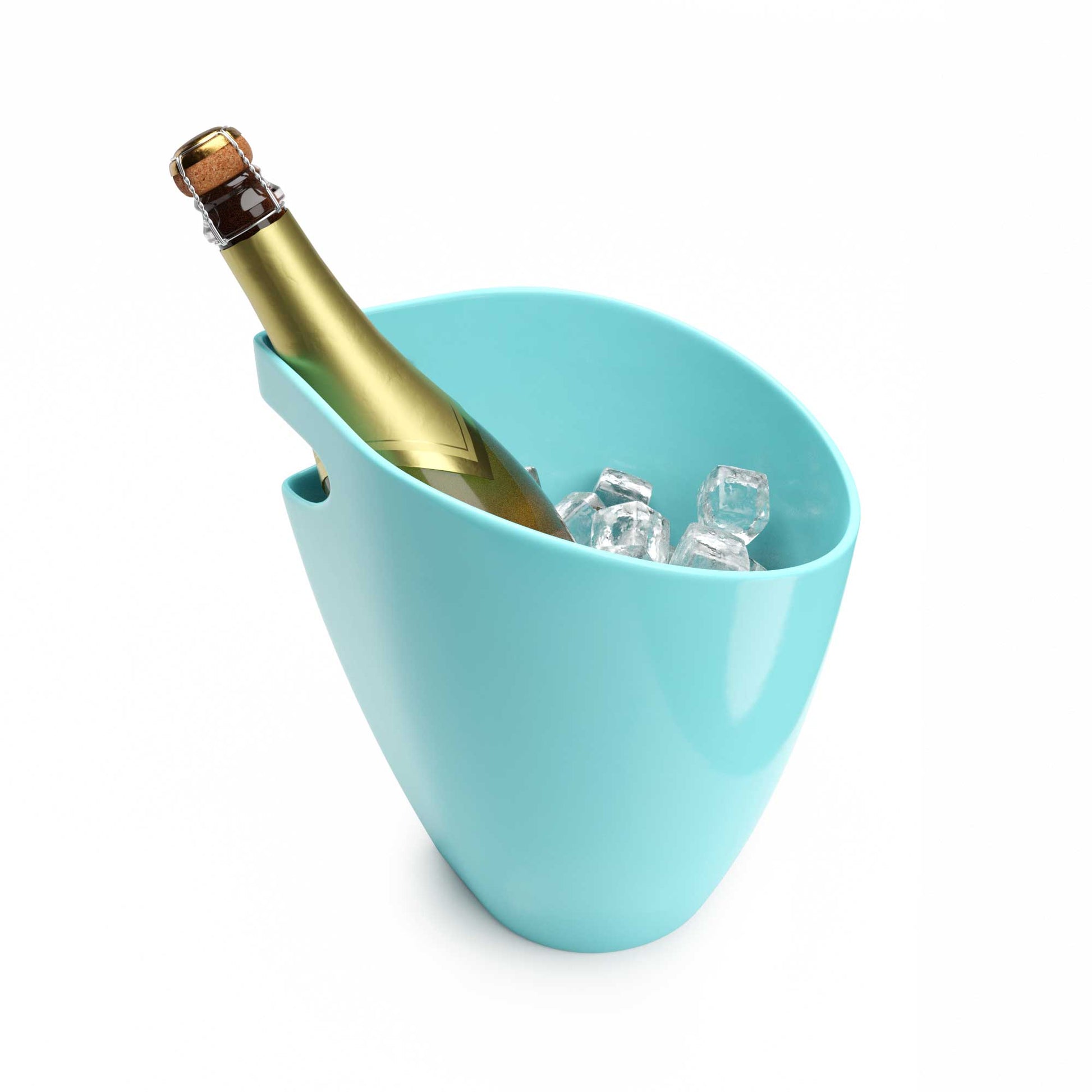 Secchiello portaghiaccio per vino o champagne Nature, variante azzurro, con bottiglia e ghiaccio all'interno