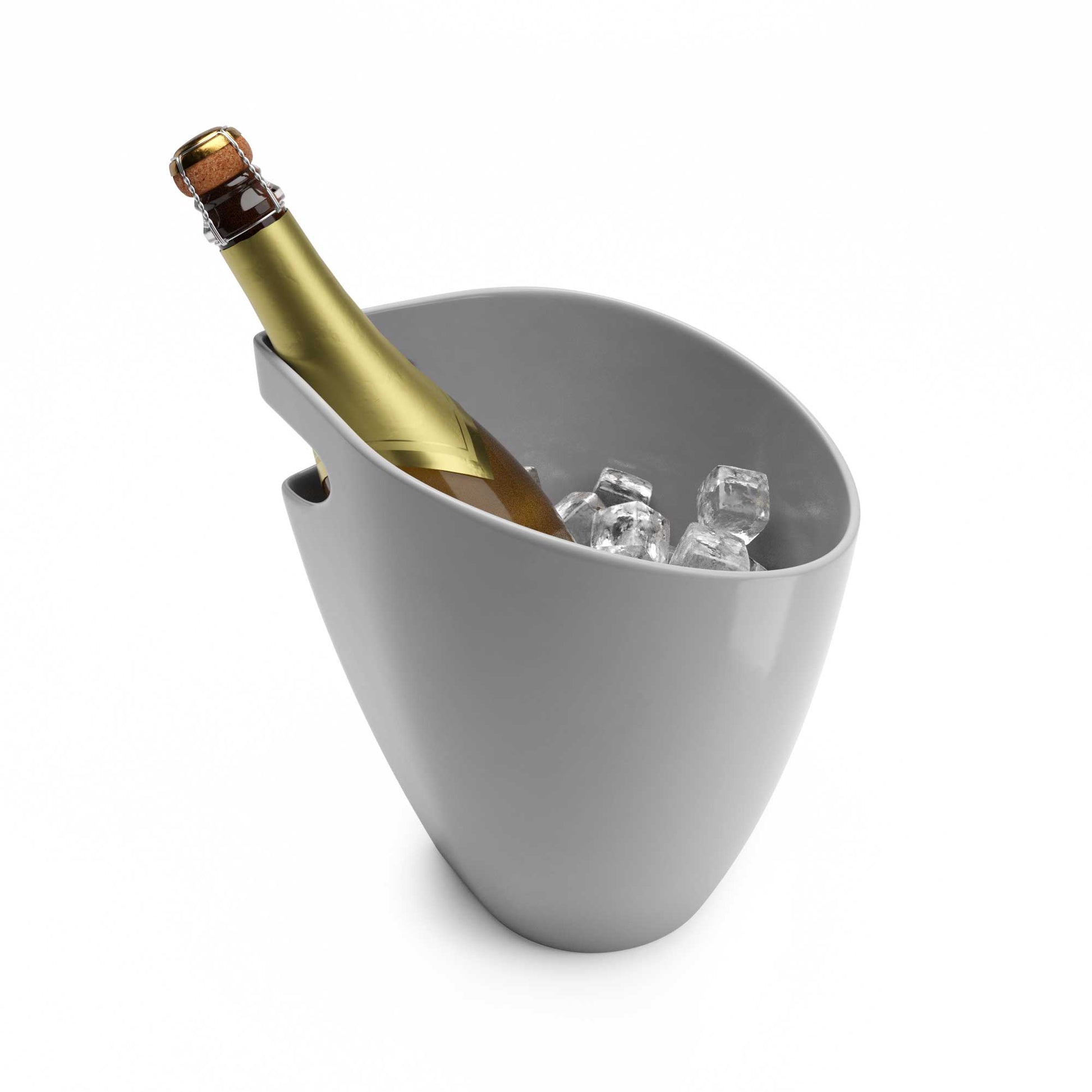 Secchiello portaghiaccio per vino o champagne Nature, variante grigio, con bottiglia e ghiaccio all'interno