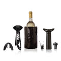 Accessori contenuti nel set vino wine set original plus: taglia capsule, cavatappi a spirale, fascia refrigerante, versatore, pompa salva vino e tappo per vino