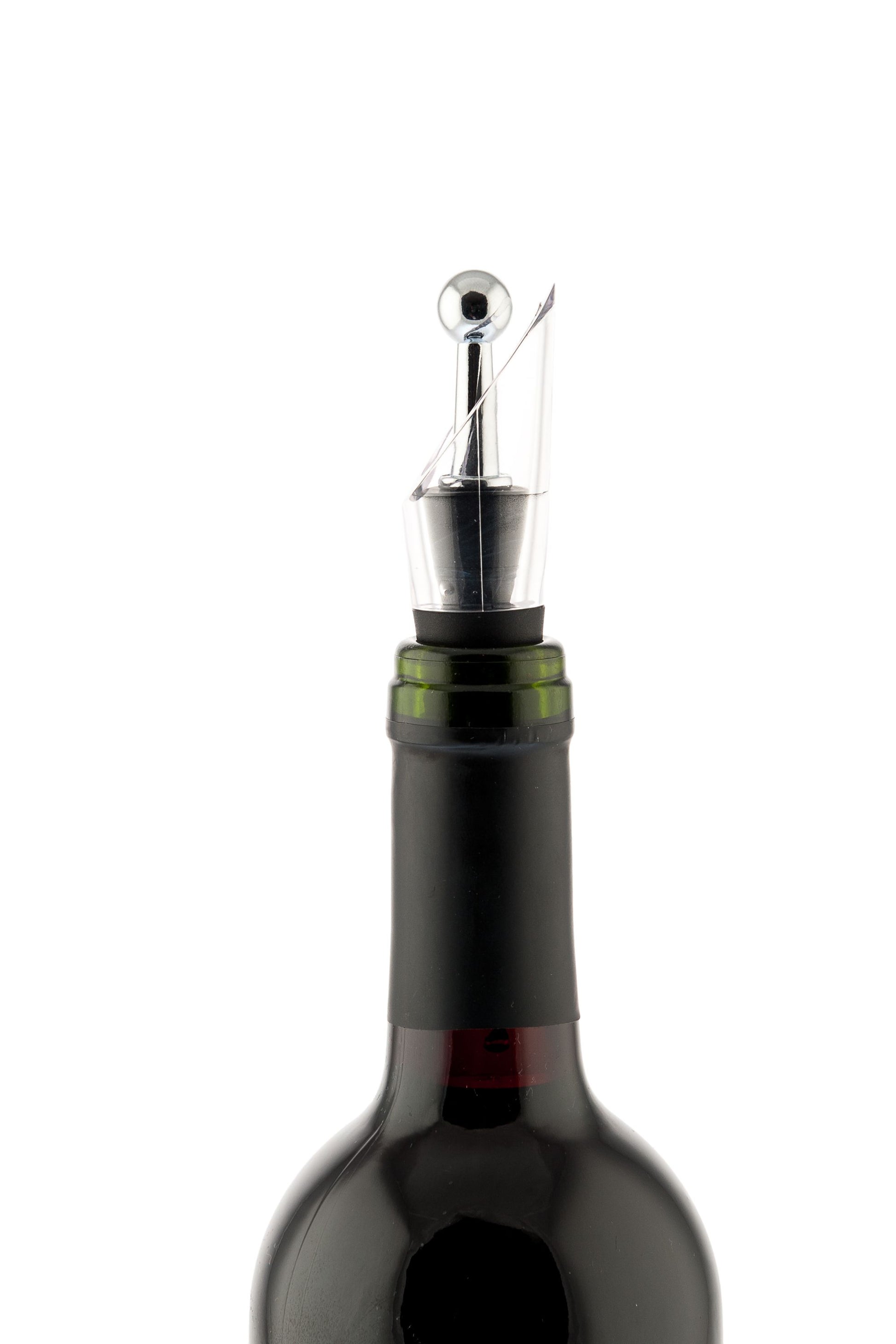 Stopper e versatore vino Acrylic Pourer inserito nel collo di una bottiglia di vino