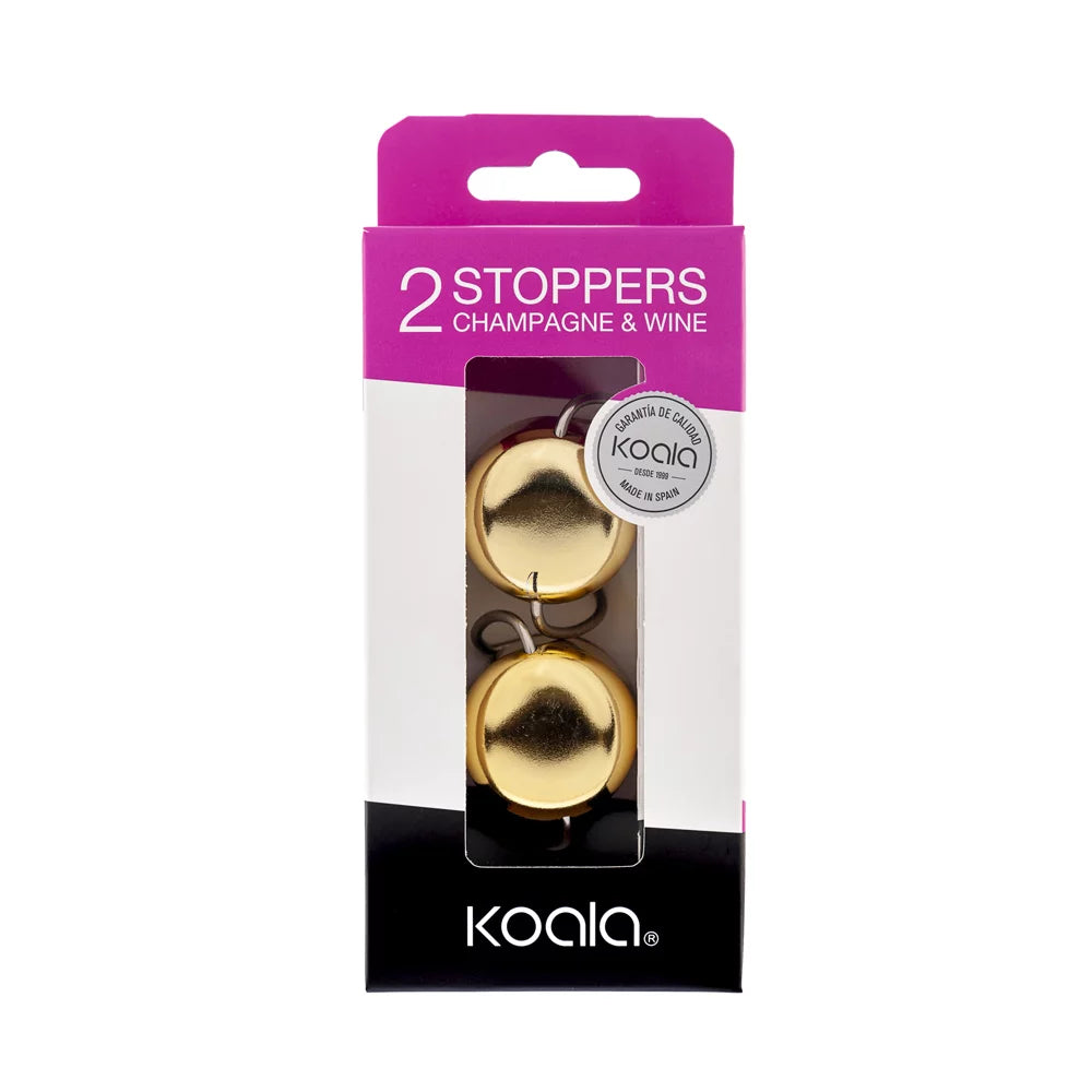 Confezione di vendita, con due pezzi, del tappo per champagne Brut Rose Stopper, variante Gold