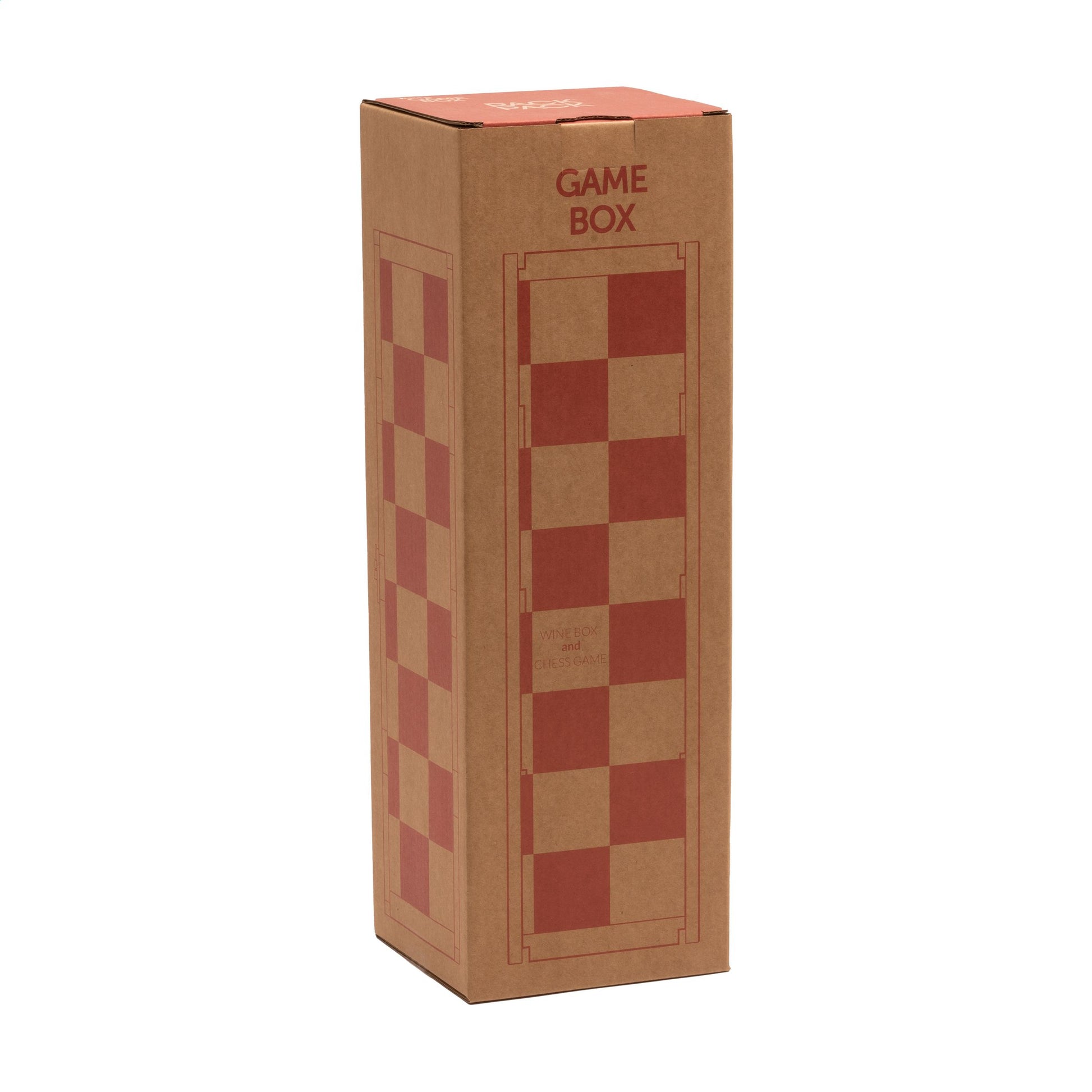 Confezione di vendita della cassetta per vino Rackpack Gamebox Chess che si trasforma in scacchiera