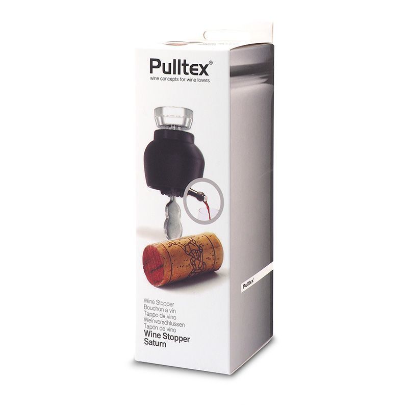 Dettagli dello stopper e versatore per vini modello Saturn Pulltex, con sughero in primo piano