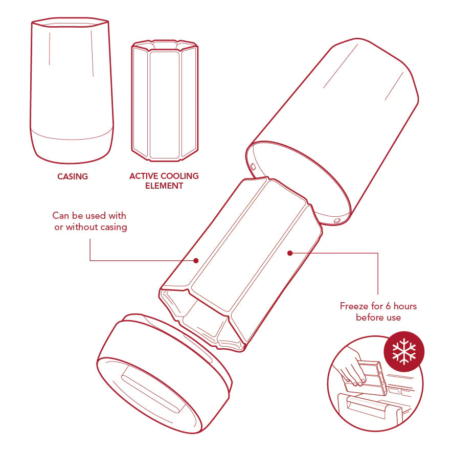 Dettagli delle parti che compongono la glacette per vino Active Cooler Hexo, in plastica riciclata