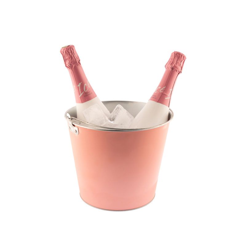 Secchiello portaghiaccio per vini e bevande variante Rosa con bottiglie di spumante e ghiaccio