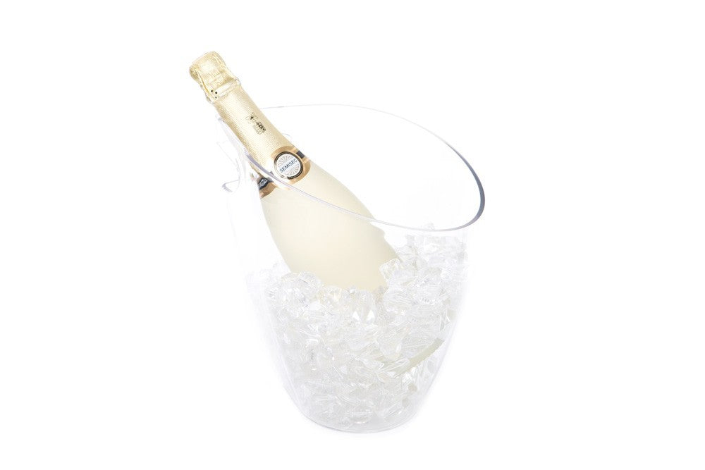 Secchiello portaghiaccio per vino o champagne Nature, variante trasparente, con bottiglia e ghiaccio all'interno