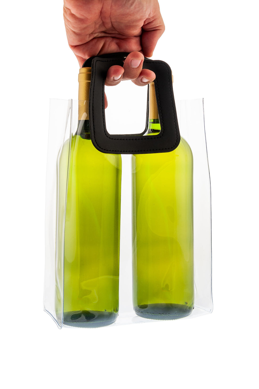 Borsa portaghiaccio Nice Cooler Square personalizzabile e trasparente, con due bottiglie di vino e manico resistente